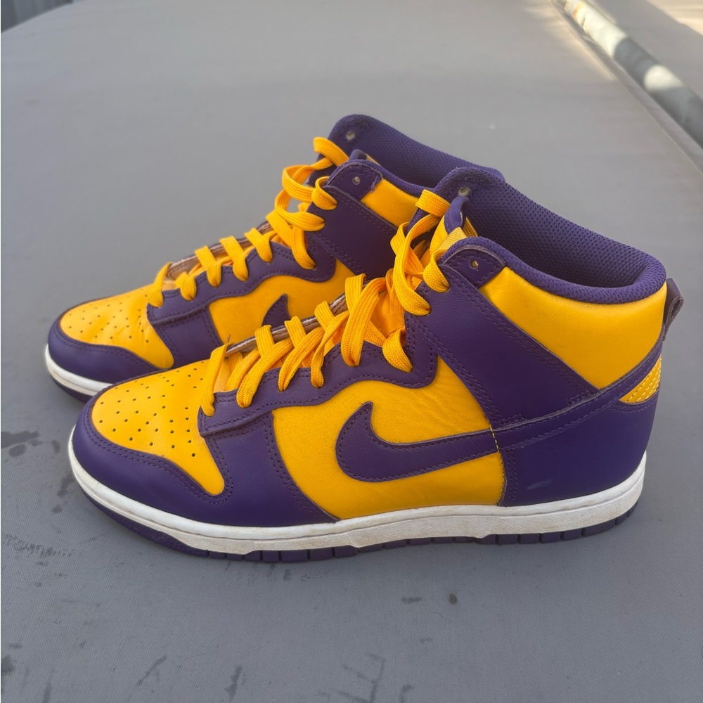 Nike High-Top Purple and Yellow Dunks